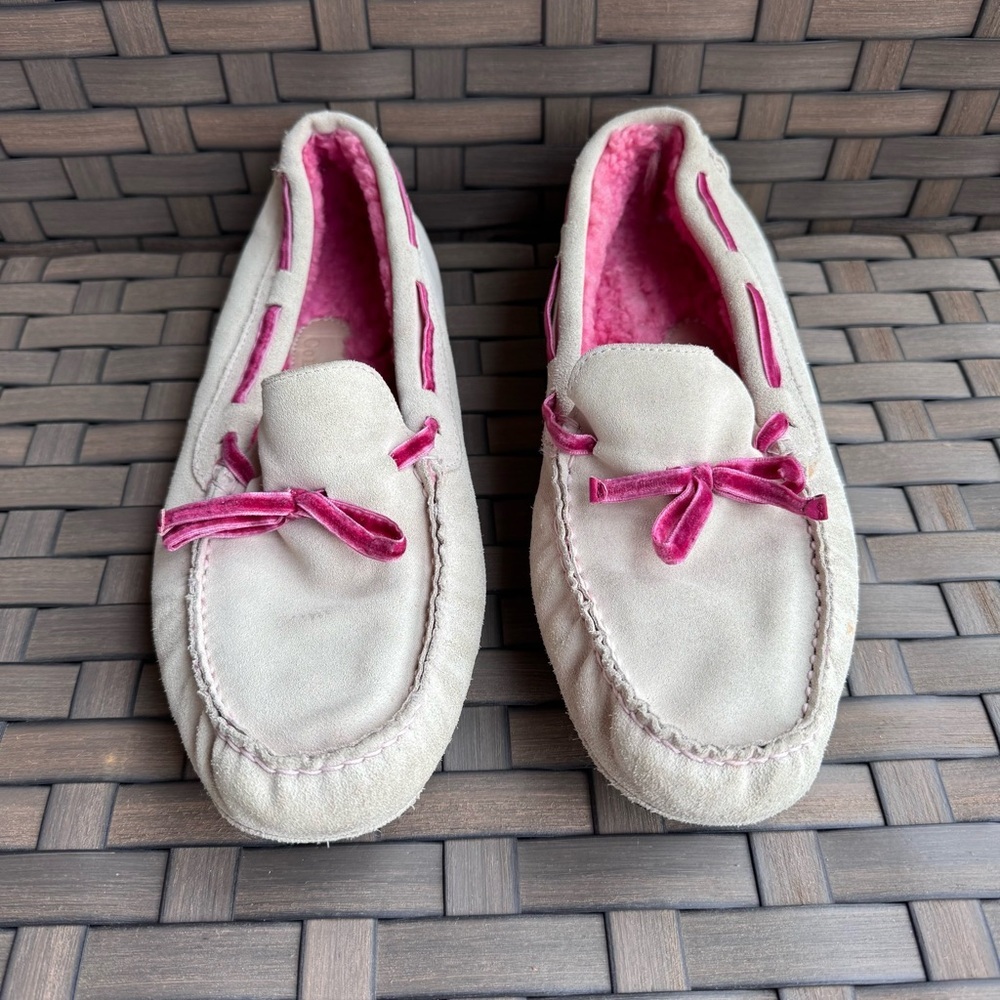 Cole Haan Women’s Suede Pink Shearling Fur Moccasin‎ Loafer Slipper 9.5B D15996